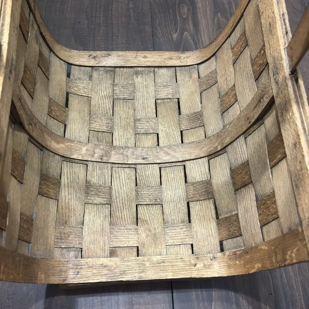 Vtg Lg Wood Fireplace Log Kindling Basket Caddy American Primitive Rustic Cabin